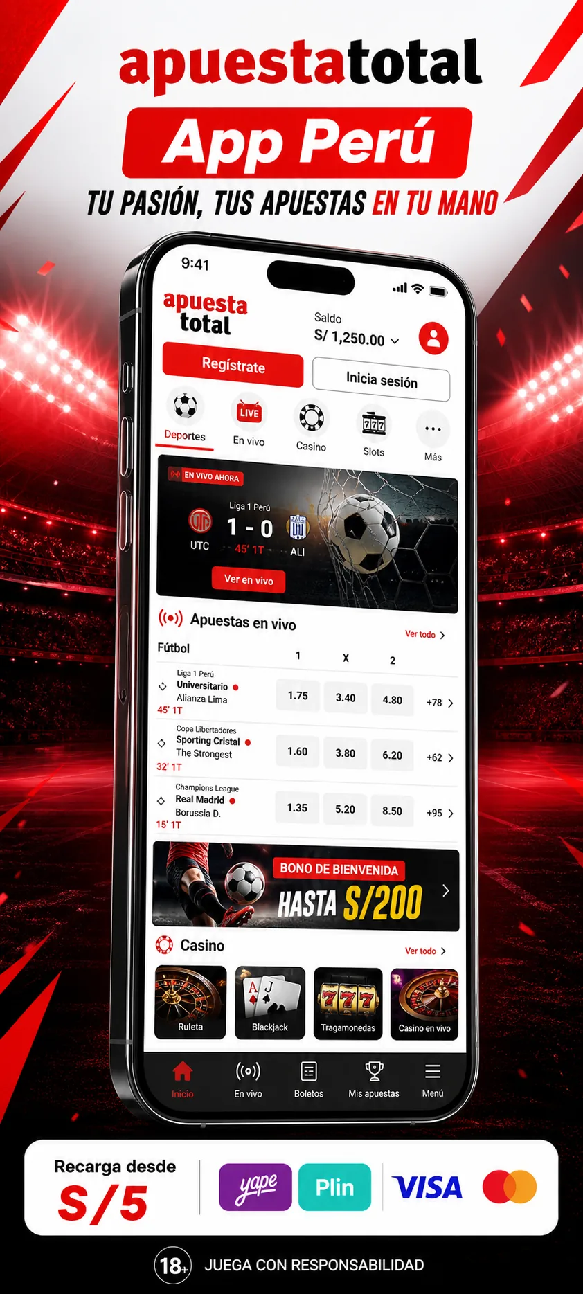 Apuestas deportivas en la app de Apuesta Total Perú